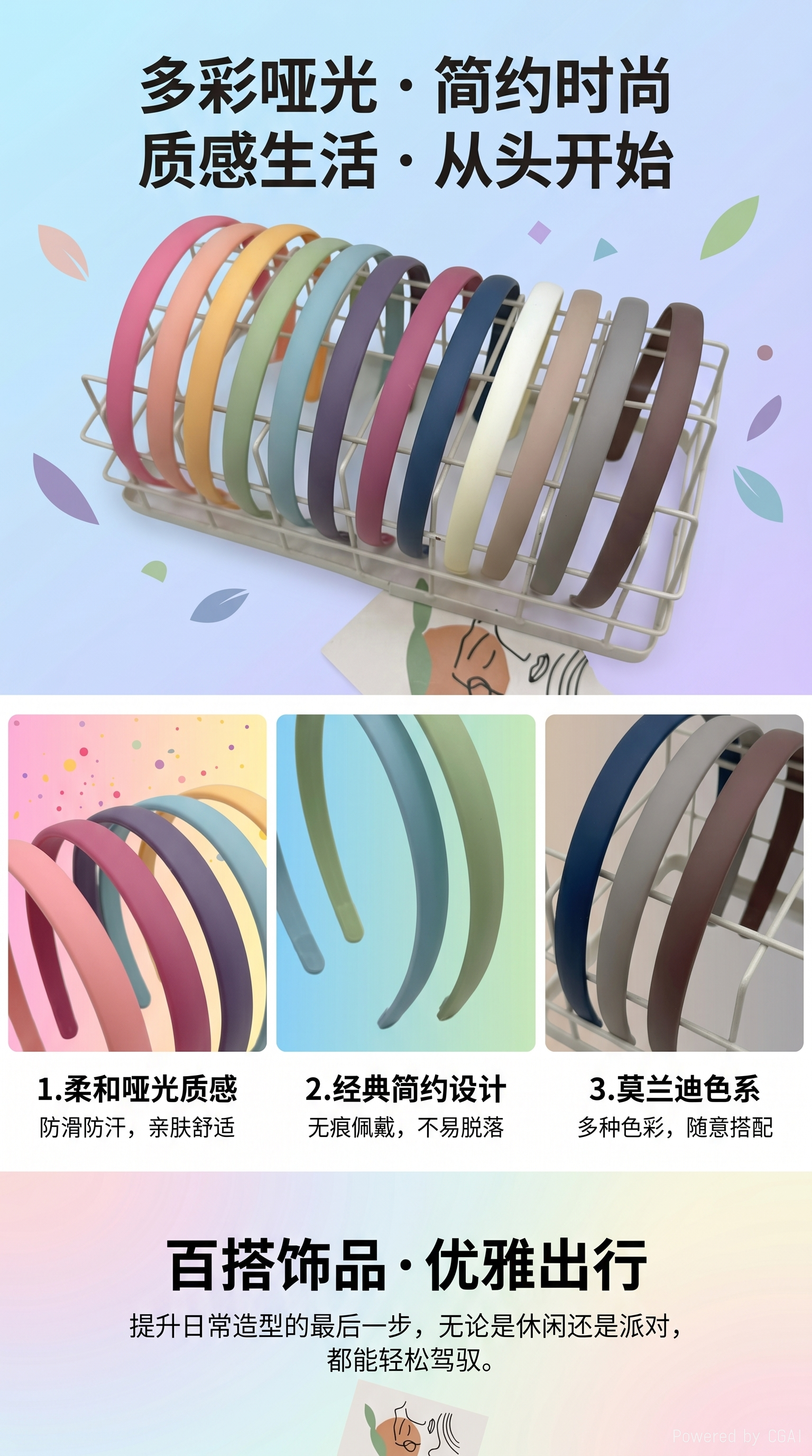 女士时尚拼接发箍 简约百搭头箍详情1