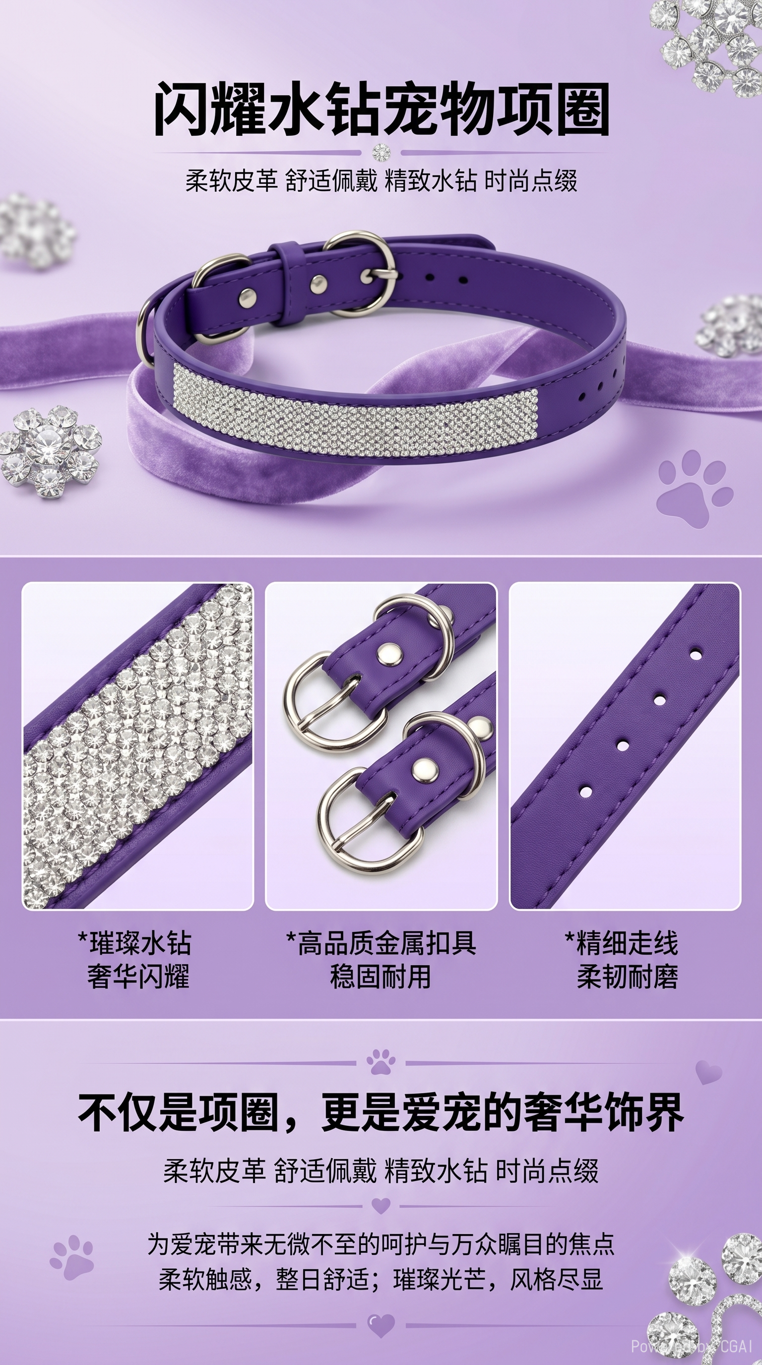 Sparkling water diamond pet collar, dog-specific pet accessory necklace, adjustable and comfortable to wear. Pet collar, pet accessory, pet collar accessory pic 1