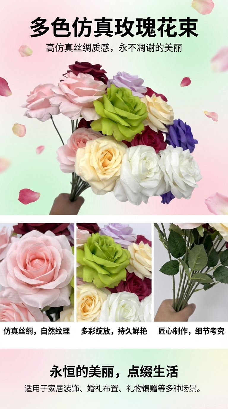 手工编织仿玫瑰花串花藤吊礼品仿真花玫瑰仿真180g详情1