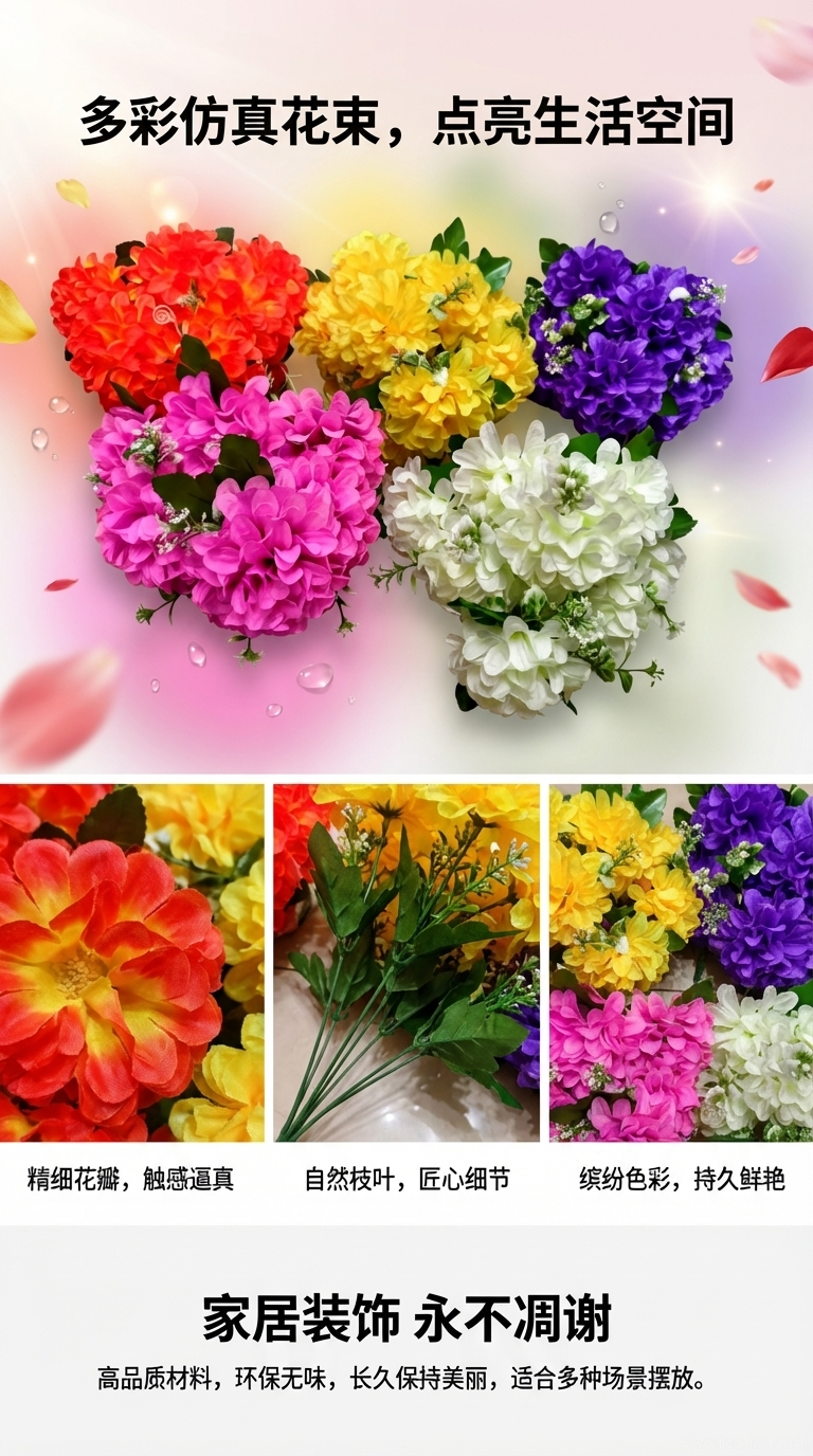 批发10头菊花仿真花假花塑料花DIY装饰花把花家饰塑料花清明祭祀用手工花复活节用品详情2