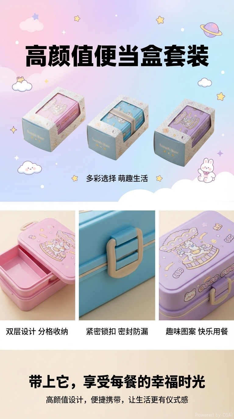 104M-ET8331 Good Luck Wooden Horse Color Box, First Layer (304), lunch box, 20*11.7*10cm pic 1