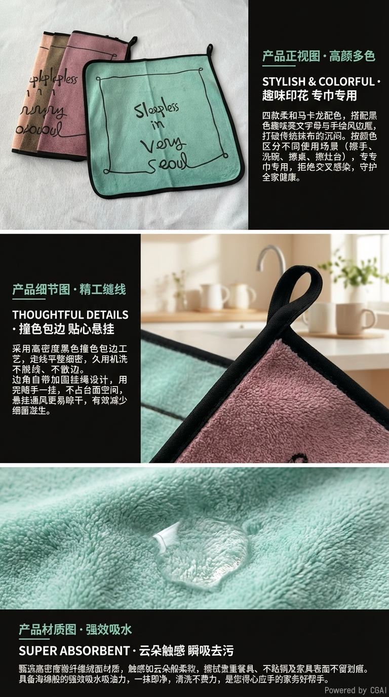 超细纤维方巾厨房抹布加厚家用擦手巾吸水柔软洗碗布擦桌洗碗巾详情2