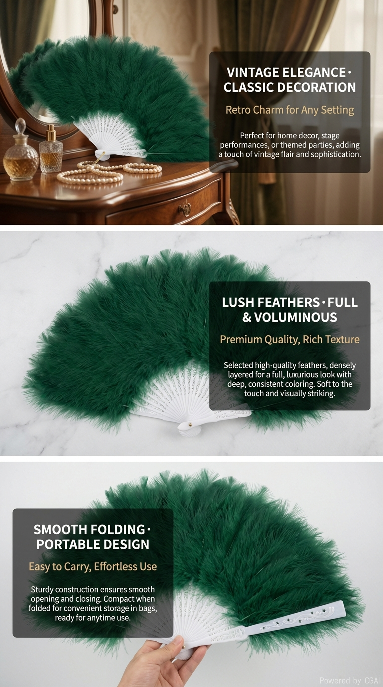 羽毛扇子女旗袍走秀折扇古风舞蹈汉服毛绒圣诞节装饰品详情2