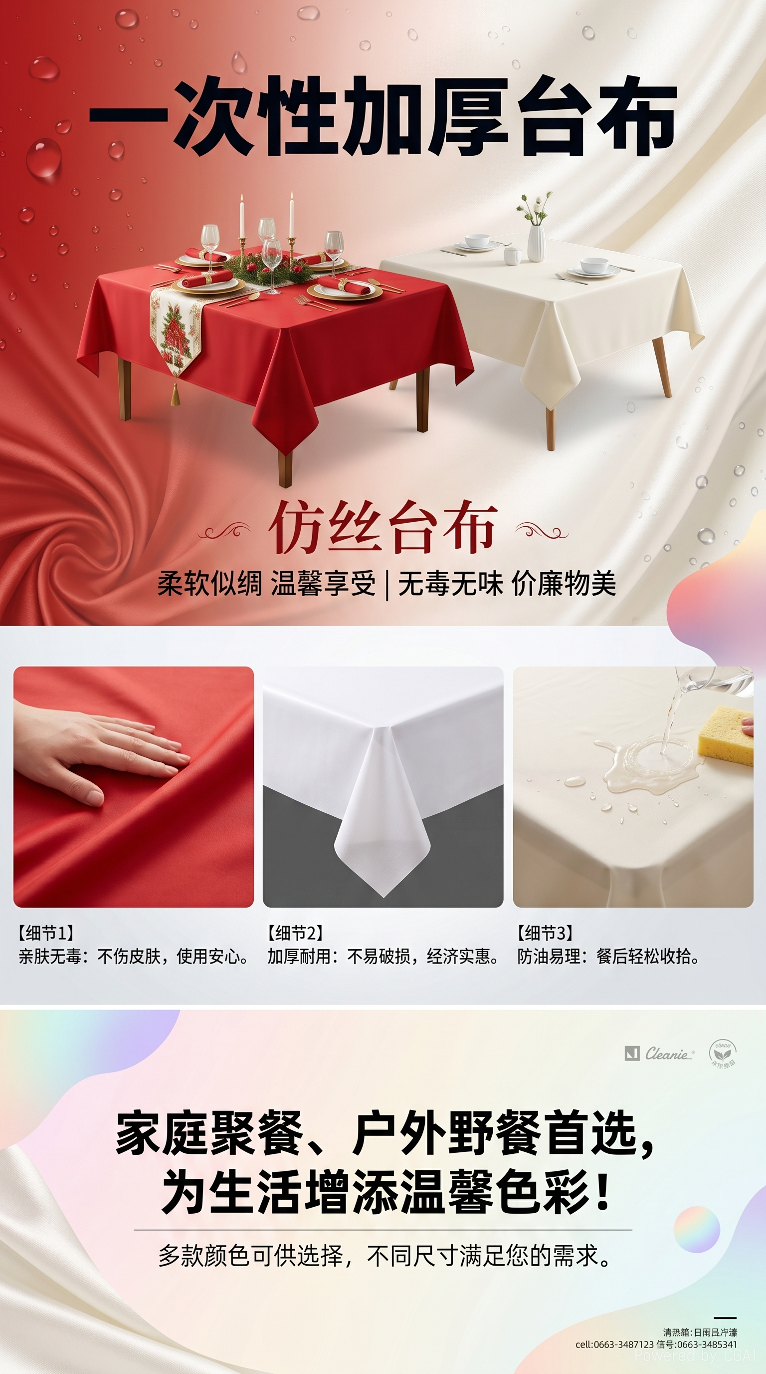 一次性加厚桌布婚庆酒席宴席野餐聚会白色红色台布家用方圆桌餐布（160*160）10张详情1