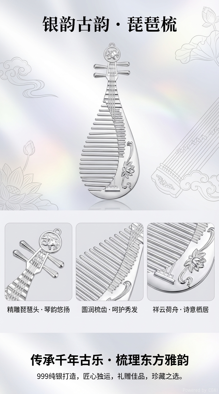 National trend sand gold metal pipa-shaped comb incense burner Delta soft decoration pic 1