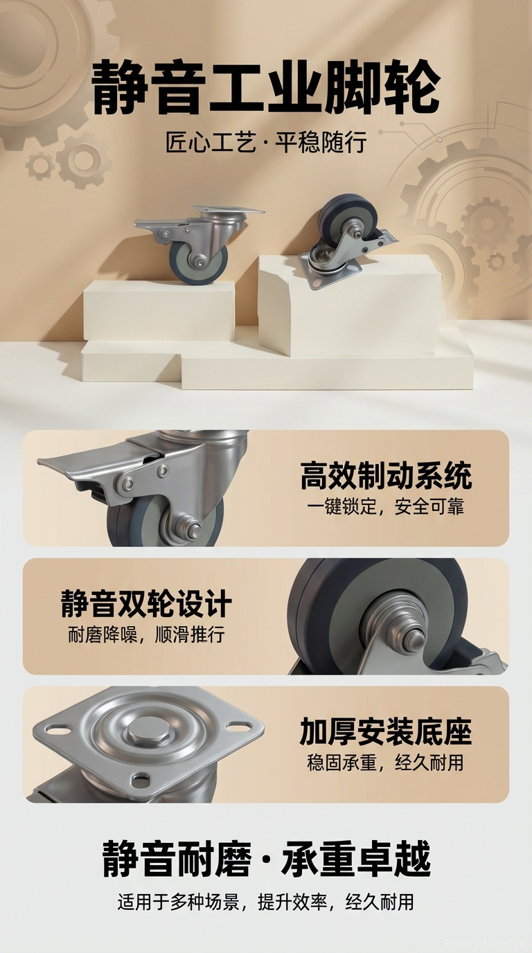 SHUZAN 3寸刹车工业灰色轮 静音承重能力强箱包轮子箱包轮子箱包轮子一个详情1