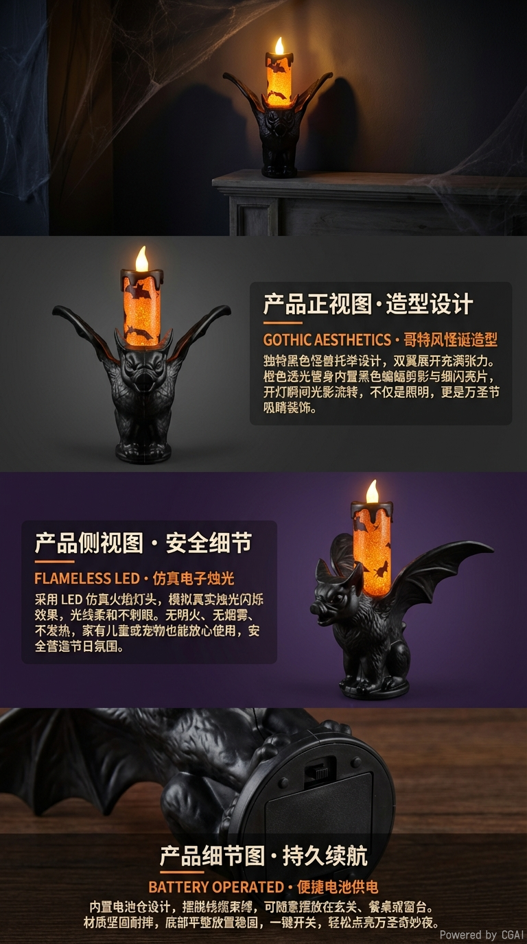 万圣节LED蝙蝠电子蜡烛灯派对用品布置道具桌面烛台装饰详情2