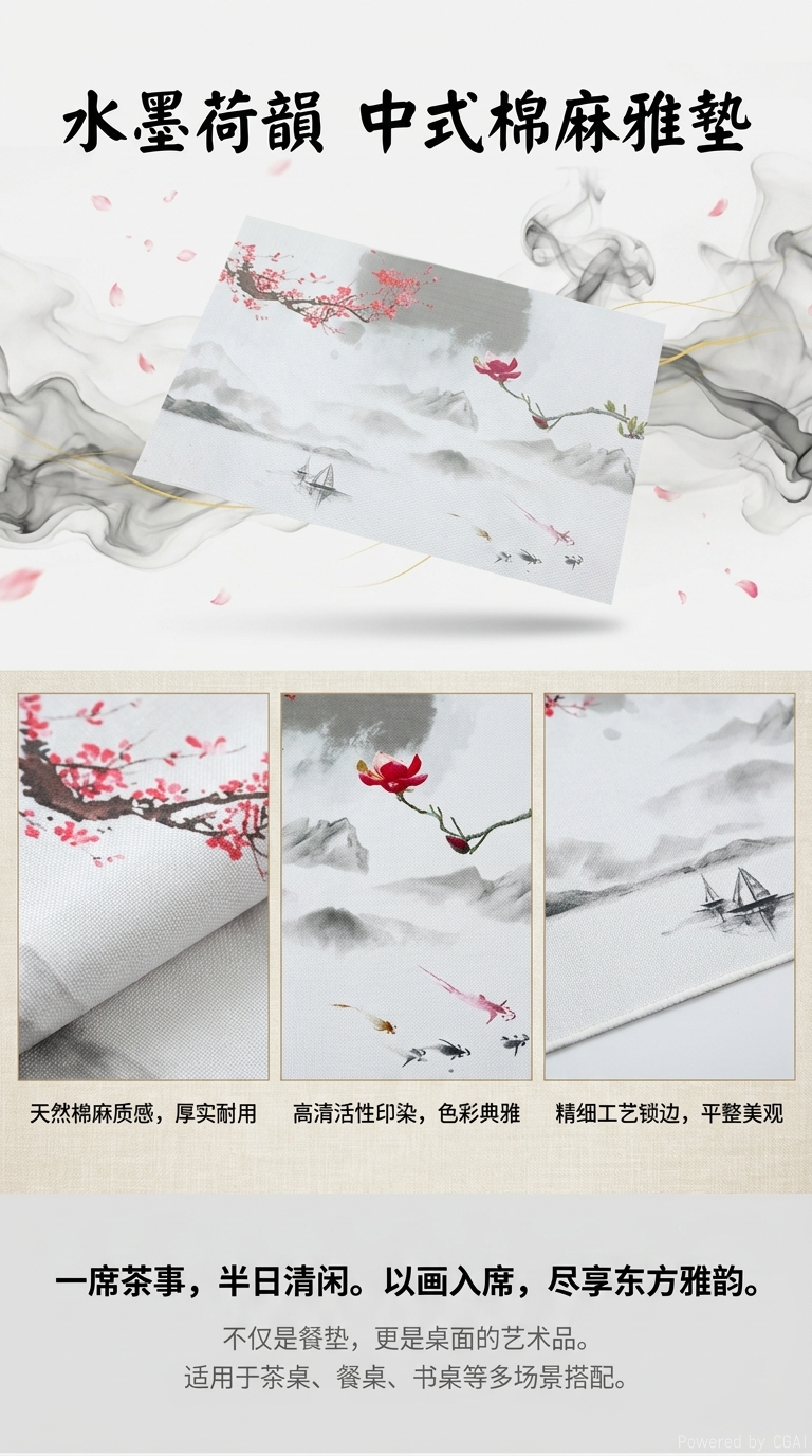 水墨画荷花儿童毛绒拼接矩形地垫硅藻泥硬垫浴缸垫地毯详情1