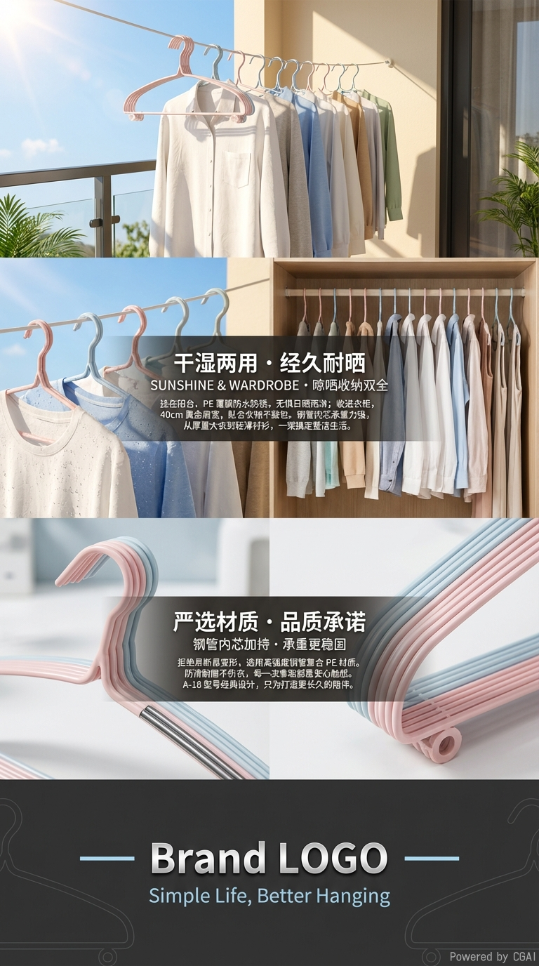 加粗钢芯浸塑衣架阳台衣柜干湿两用晾衣架无痕收纳详情3