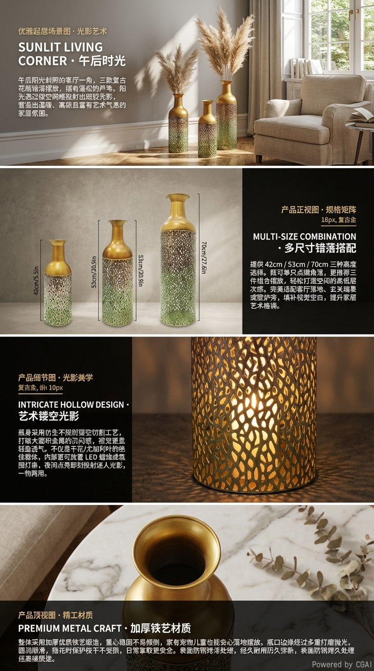 三合一套娃花瓶装饰品铁艺花瓶简约风格家居摆件客厅装饰品详情2