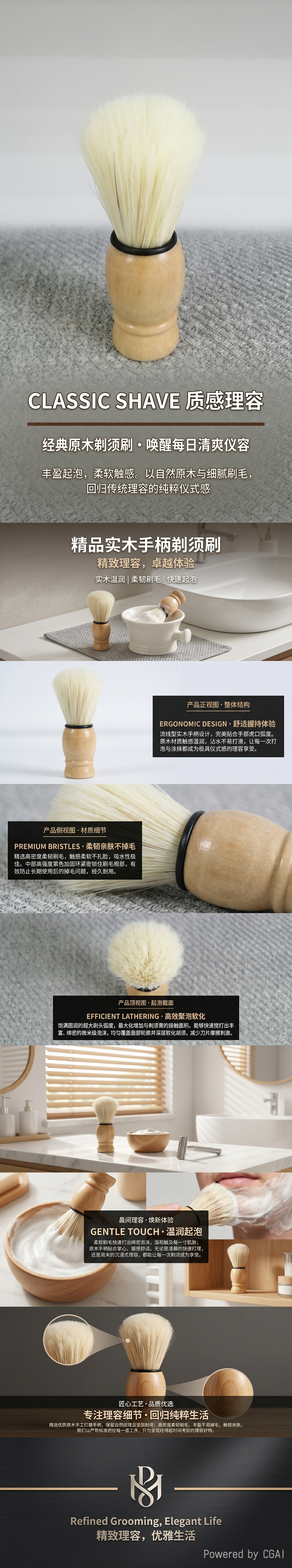 刮胡刷剃须刀刮胡刀手动剃须刀老式刮胡刀刀片双面刀片胡刷木制胡刷塑料胡刷清洁刷多功能刷详情1