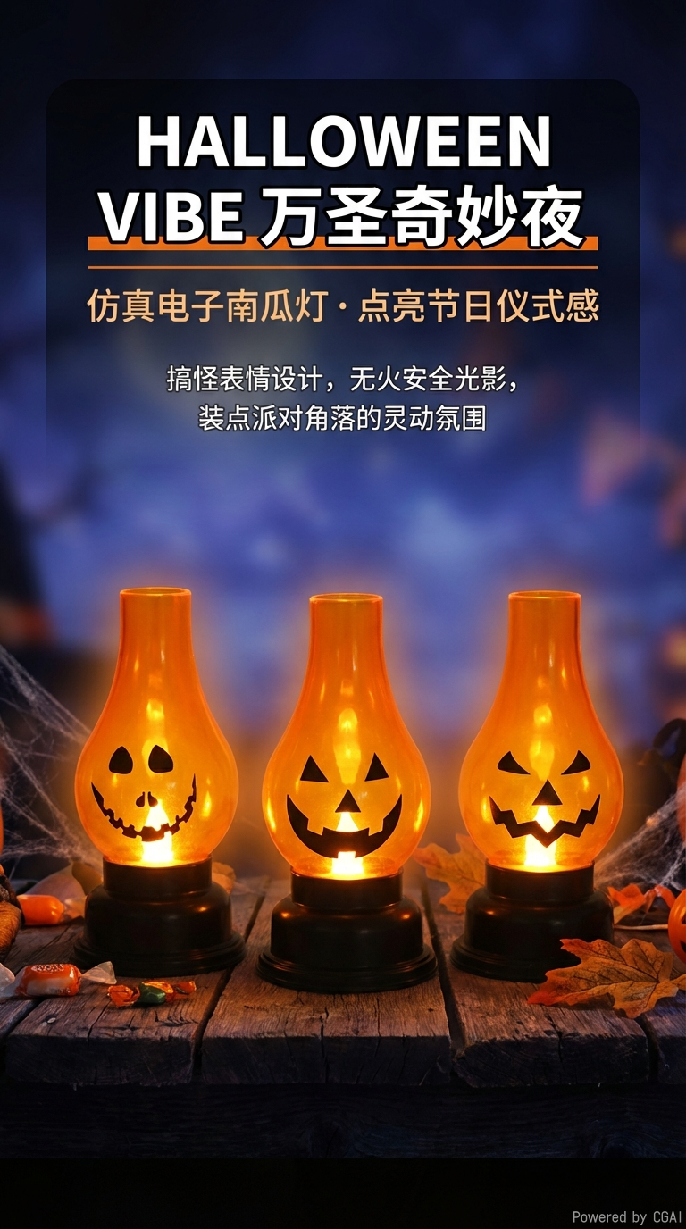 万圣节装饰道具发光南瓜灯复古油灯蜡烛灯鬼节布置道具详情1