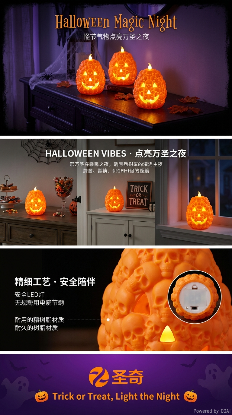 万圣节厂家led小夜灯骷髅南瓜装饰节日桌面气氛道具详情3