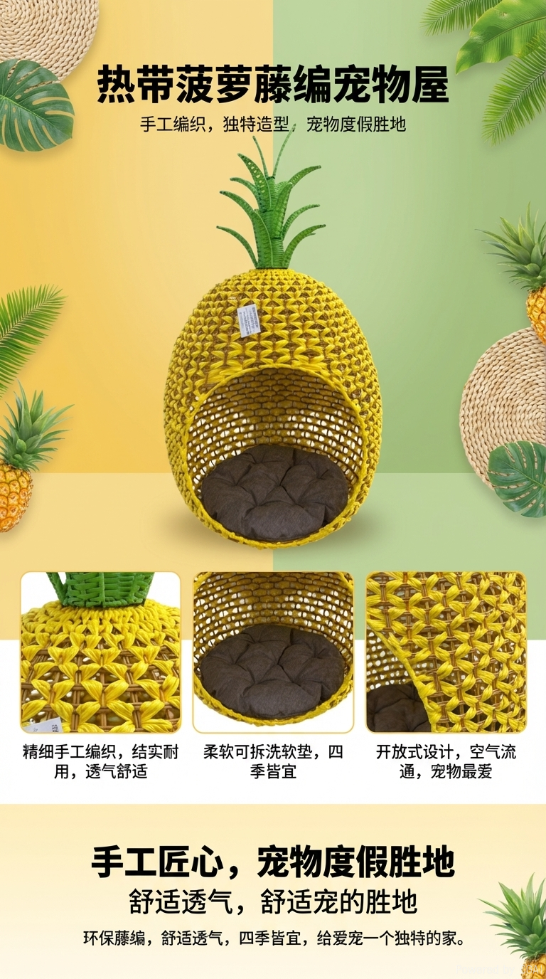 菠萝造型宠物窝宠物用品凉垫狗窝猫窝狗笼猫狗冰垫宠物篮猫床狗床详情1