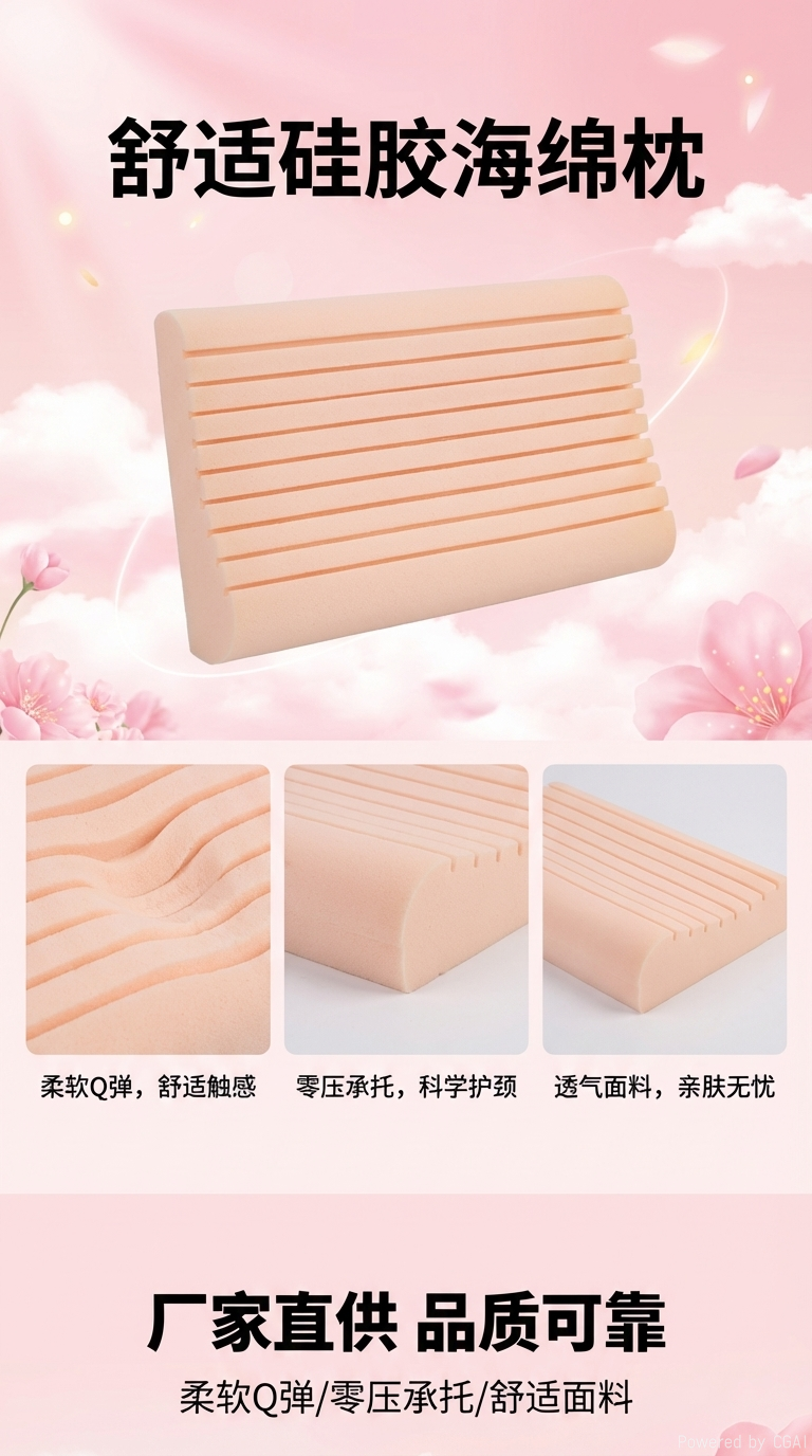 可水洗硅胶海绵枕头亚朵食品级硅胶棉高回弹舒适硅胶海绵枕+枕头功能枕记忆枕充气枕凉席单人夏天保健枕111400420详情1