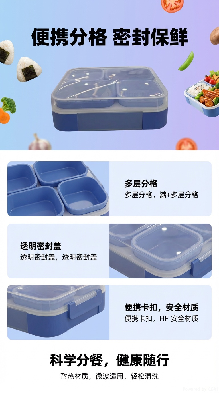 快餐盘饭盒便当盒分格餐盒密封防漏饭盒学生上班族饭盒饭盒四格活动便当盒详情1