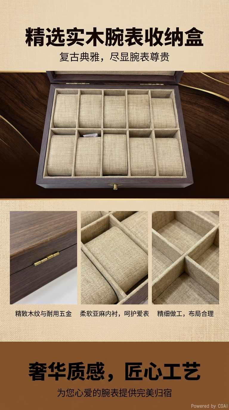 木质手表收纳盒男款礼盒装 高端商务送礼防尘保护盒详情1