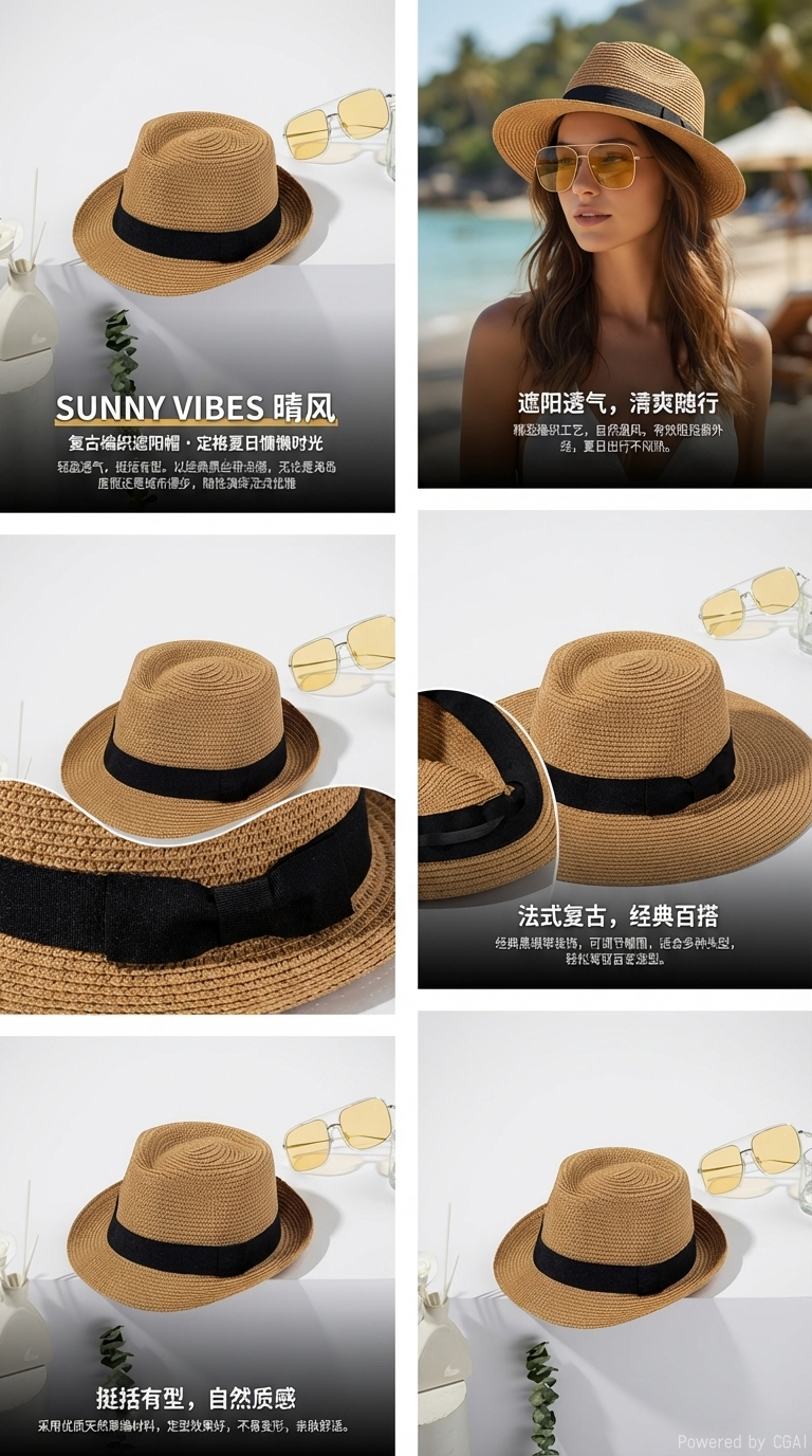 Cross-border exclusive summer sun protection hats, top hats for men and women, outdoor sun protection straw hats, straw woven jazz hats, rolled-up British hats, beach hats, outdoor leisure and vacation pic 1