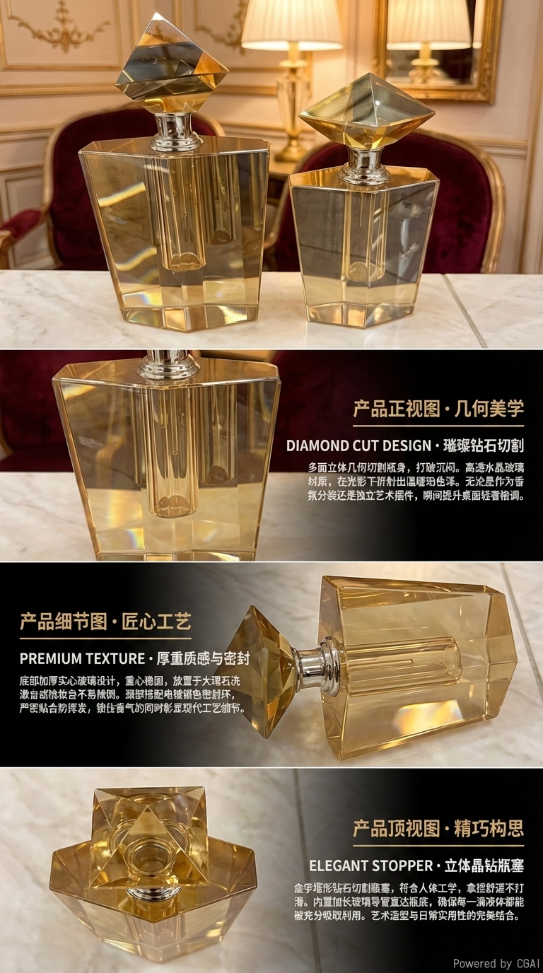 • 闪耀多面体瓶盖 六边形棱柱浅金香水瓶 - 高端时尚单品详情4