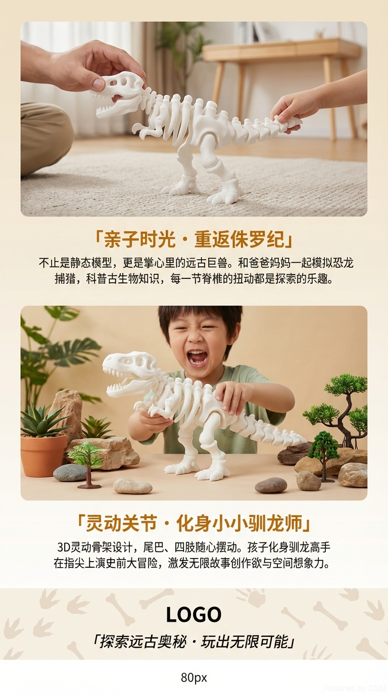 White skeleton model 3D printed dinosaur skeleton expansion toy, children's toy dinosaur toy, children's wristband fun interactive pic 3