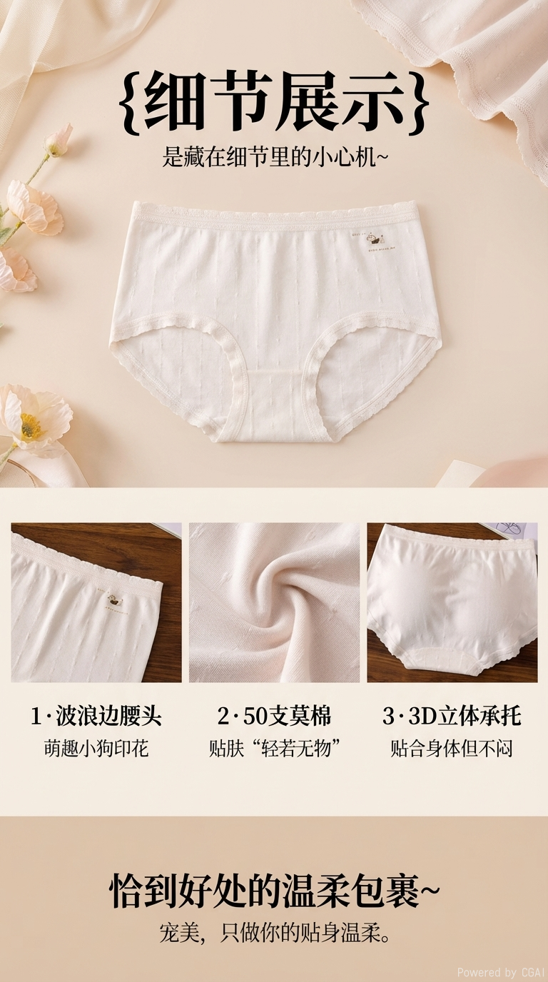 女士内裤50支棉少女平角款透气舒适无痕棉质纯色基础款日常穿着详情1
