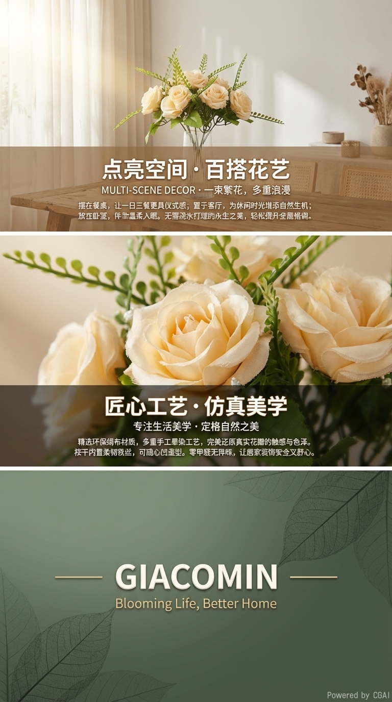 手工编织仿玫瑰花束仿真玫瑰花串花藤吊礼品仿真花针织立体玫瑰详情3