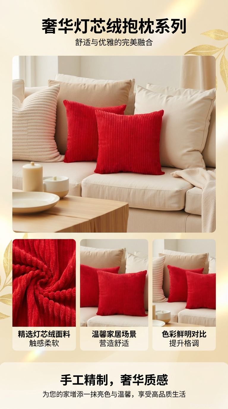亚马逊爆款家居灯芯绒抱枕套现代简约纯色靠垫玉米绒沙发批发靠枕详情1