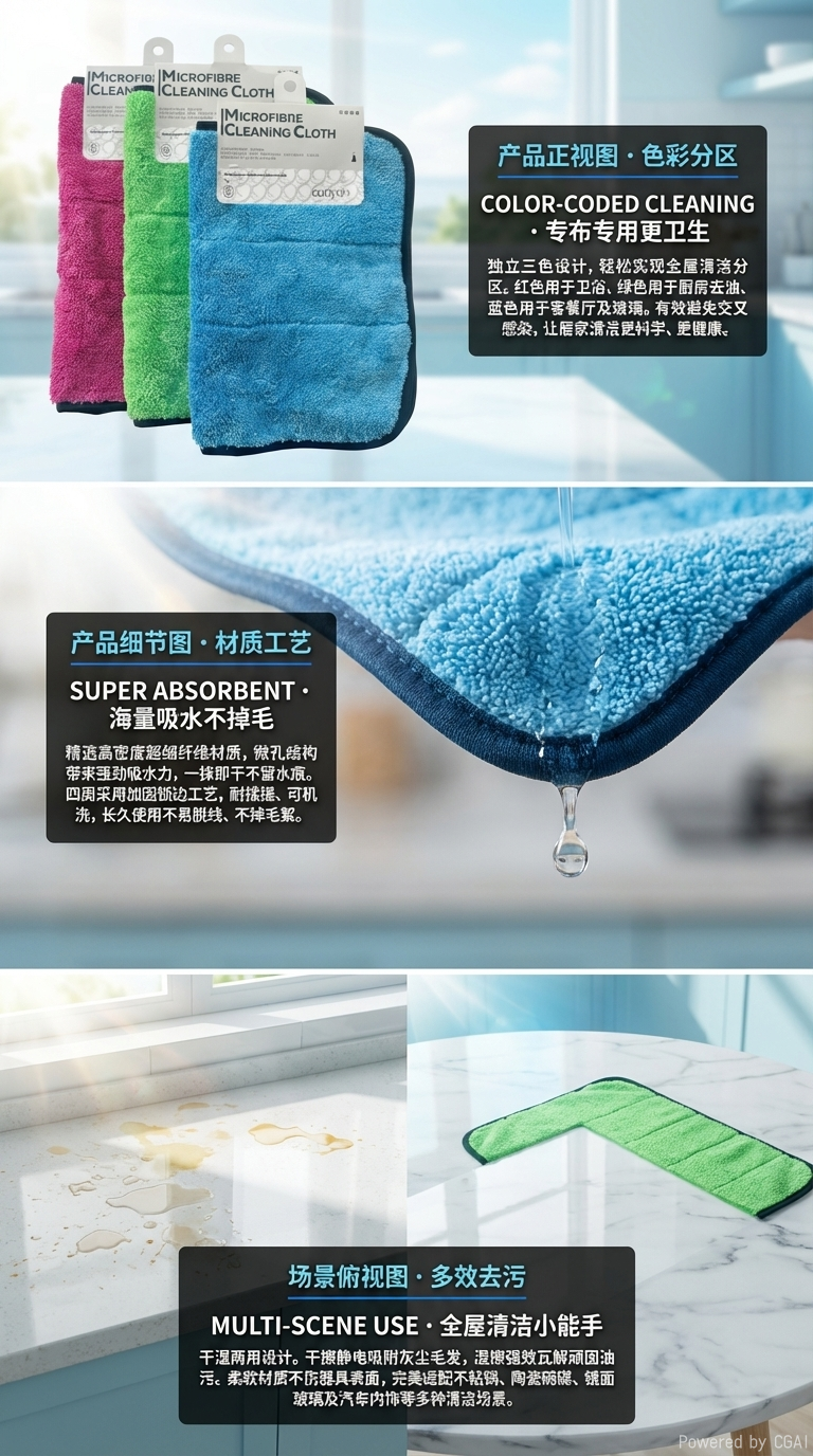 珊瑚绒AB面洗车毛巾专用加厚多功能抹布家政保洁擦车布双面清洁详情2