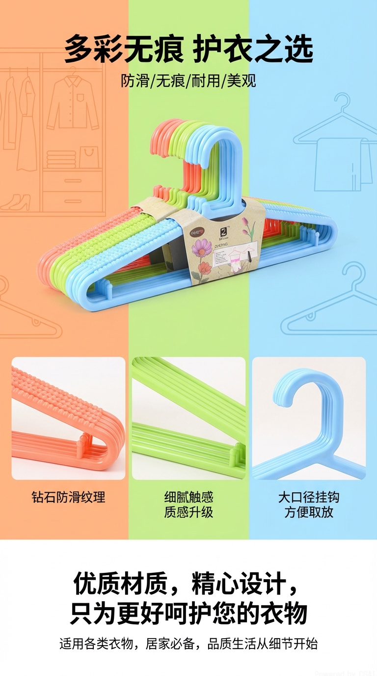 塑料成人衣架 家用无痕衣撑防滑衣架晾衣服架子多色可选厂家直销详情1