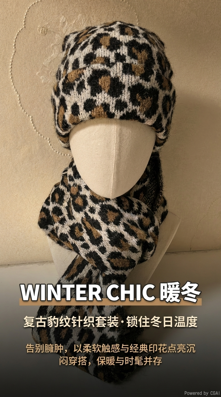 Otoño-invierno mujer leopardo sombrero bufanda dos piezas pareja set pic 1