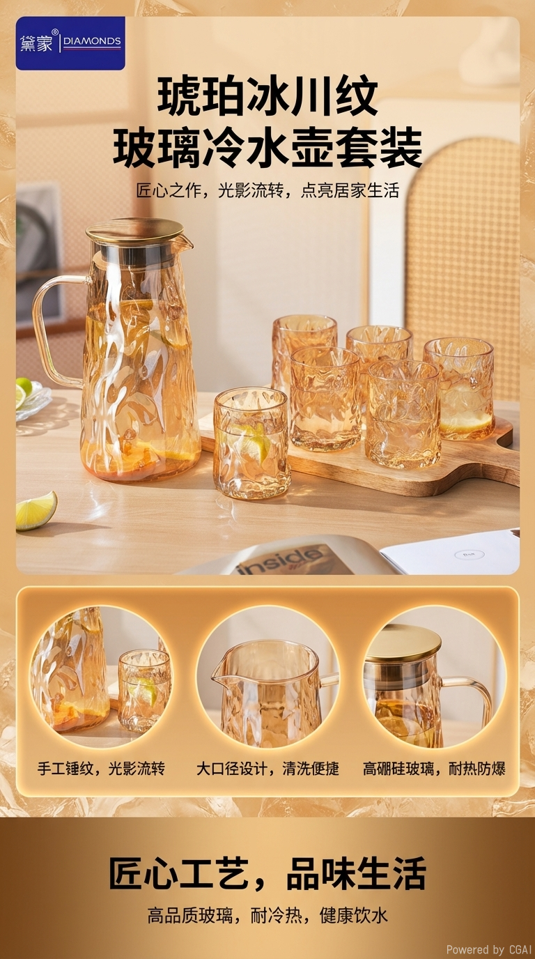 琥珀色玻璃冷水壶热饮壶凉水壶纯净水水桶详情1