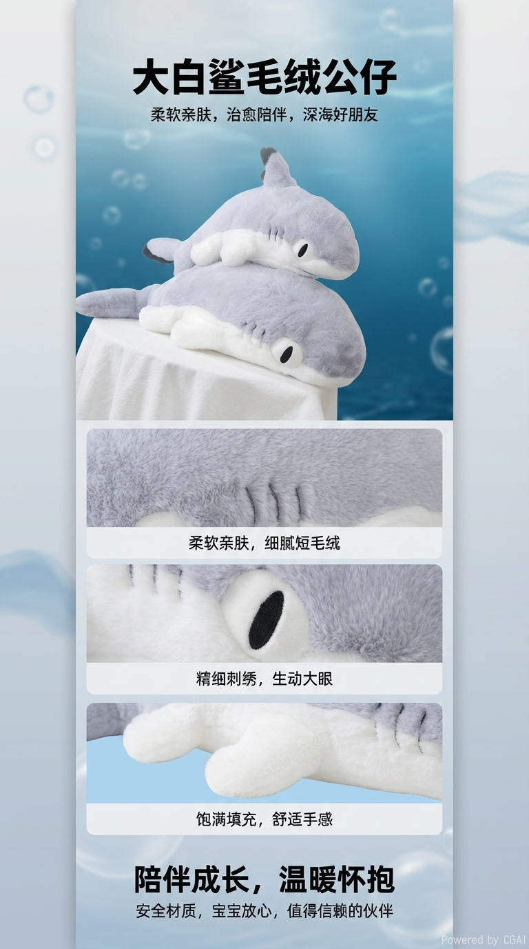鲨鱼猫毛绒公仔可爱玩偶娃娃柔软抱枕儿童礼物详情1