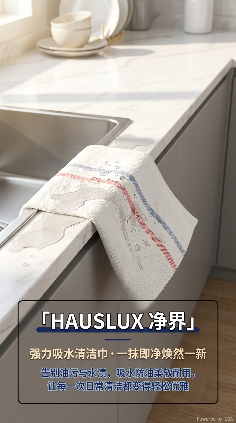 HAUSLUX白色毛巾布 100%纯棉柔软吸水性好家用耐用厨房抹布详情1