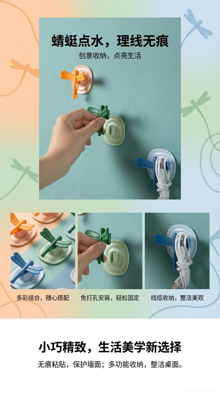 多功能蜻蜓挂钩4个装可接订单磁吸冰箱贴收纳袋品牌加工定制马卡龙详情1