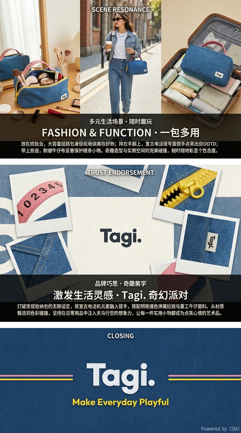 新款tagi包包收纳高级感便携防水化妆包小众设计高颜值手提旅行收纳包详情3