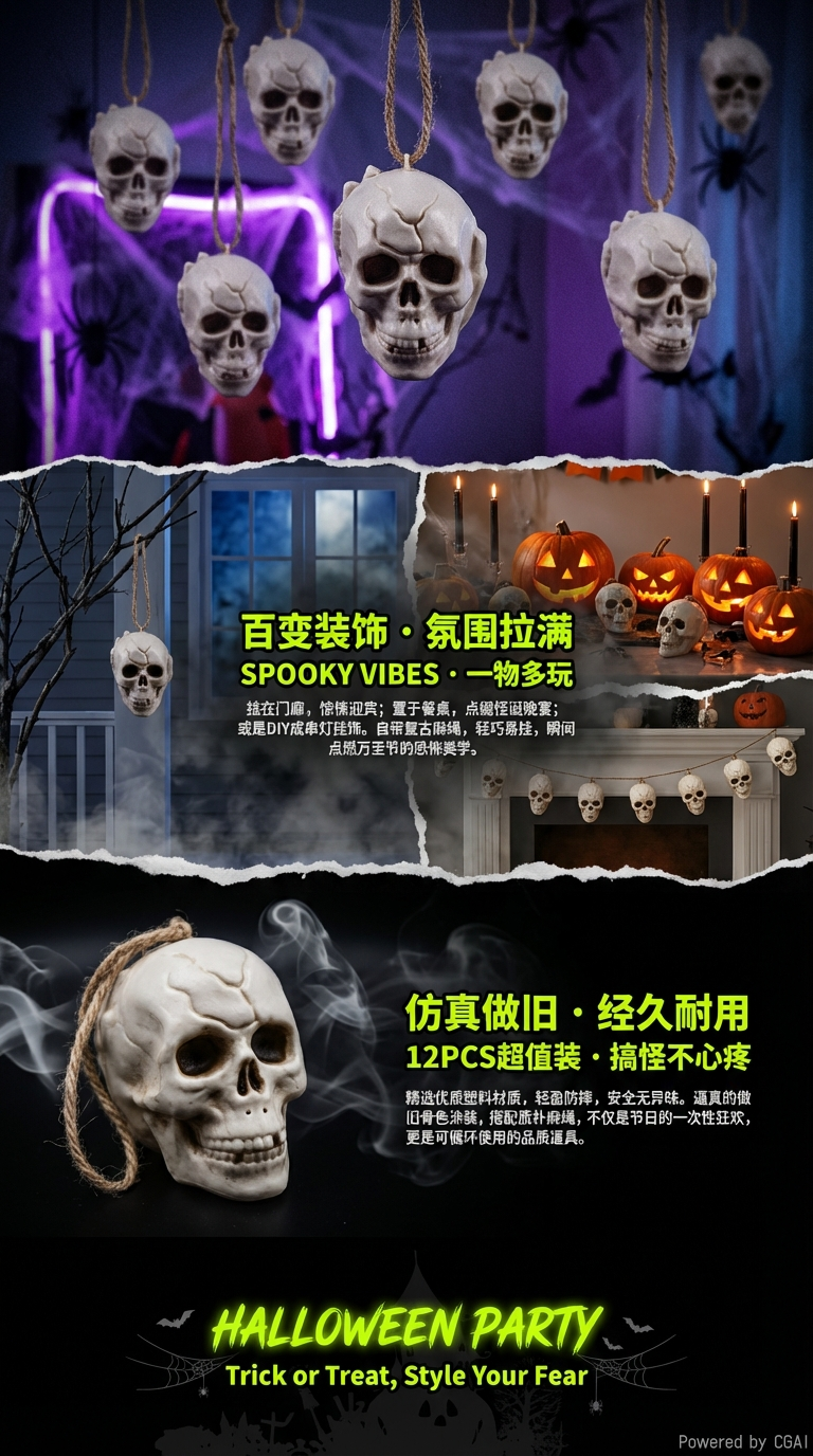新款万圣节LED七彩发光抱骷髅头灯发光玩具气氛布置装饰详情3