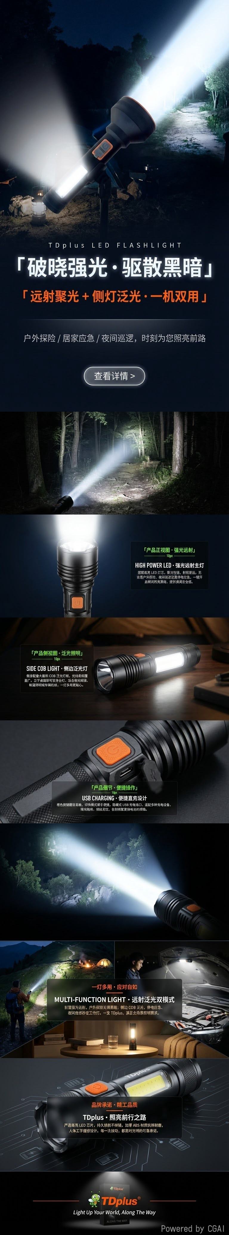 户外登山强光手电筒玩具照明灯跨境新款便携式多功能手电筒适用露营探险手电筒户外登山手电筒手电筒照明灯 pic 1