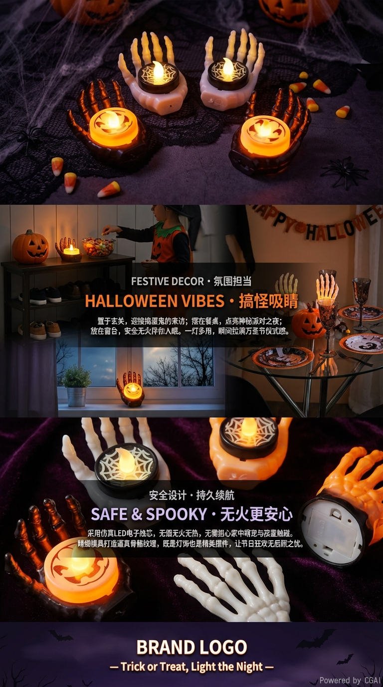 万圣节小夜灯LED电子发光鬼节装饰手掌托蜡烛灯详情3