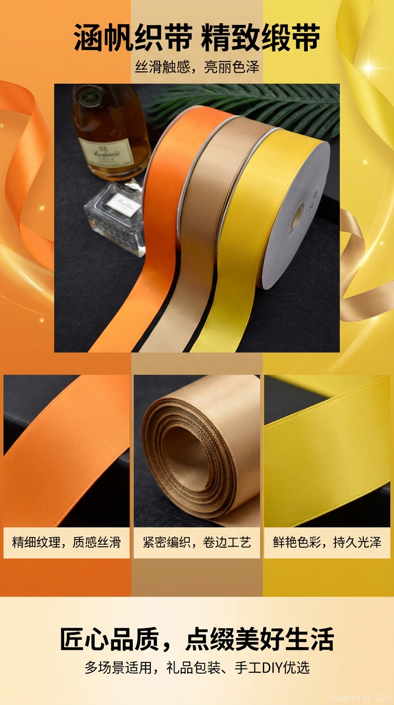 美国纹织带橙色棕色黄色丝带卷印字缎带装饰手工DIY材料宽度任选详情1