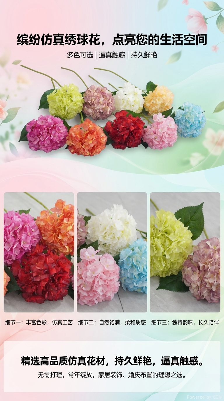 彩色绣球花束仿真花假花装饰花毛线太阳花居家摆件详情1
