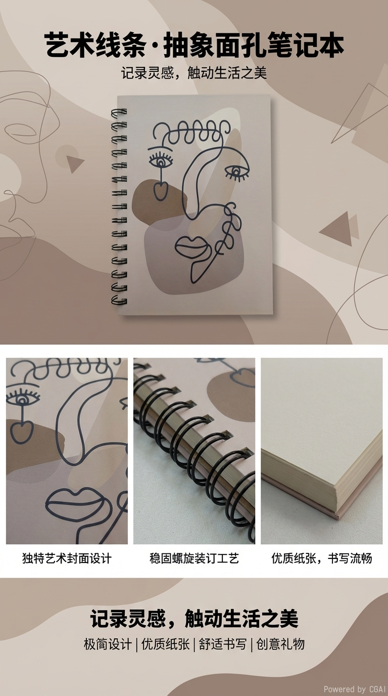 Donghu Paper Products A5 Abstract Face Coil Notebook Warm gray contrasting color cover creative line design student office universal horizontal line notebook pic 1