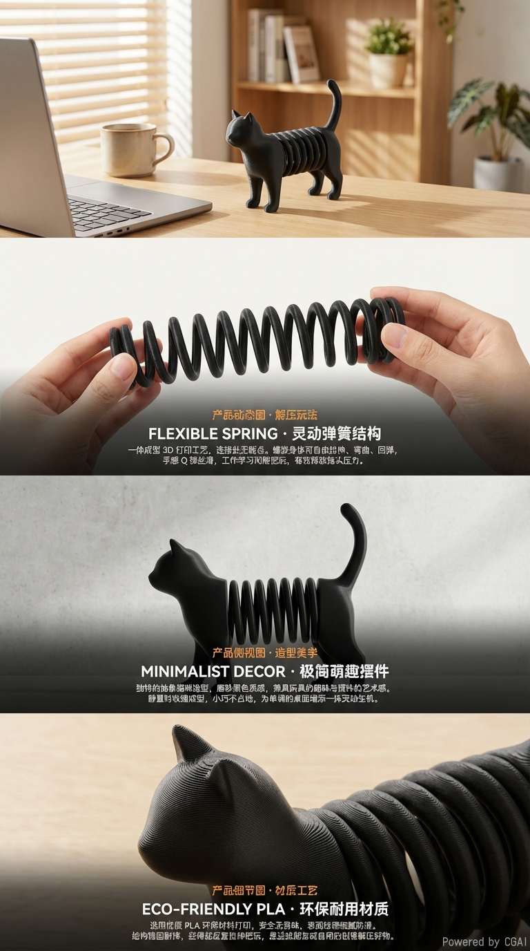 Black 3D printed cat-shaped ornaments, creative craftsmanship, home decoration, pet-shaped display gifts and fine products pic 2