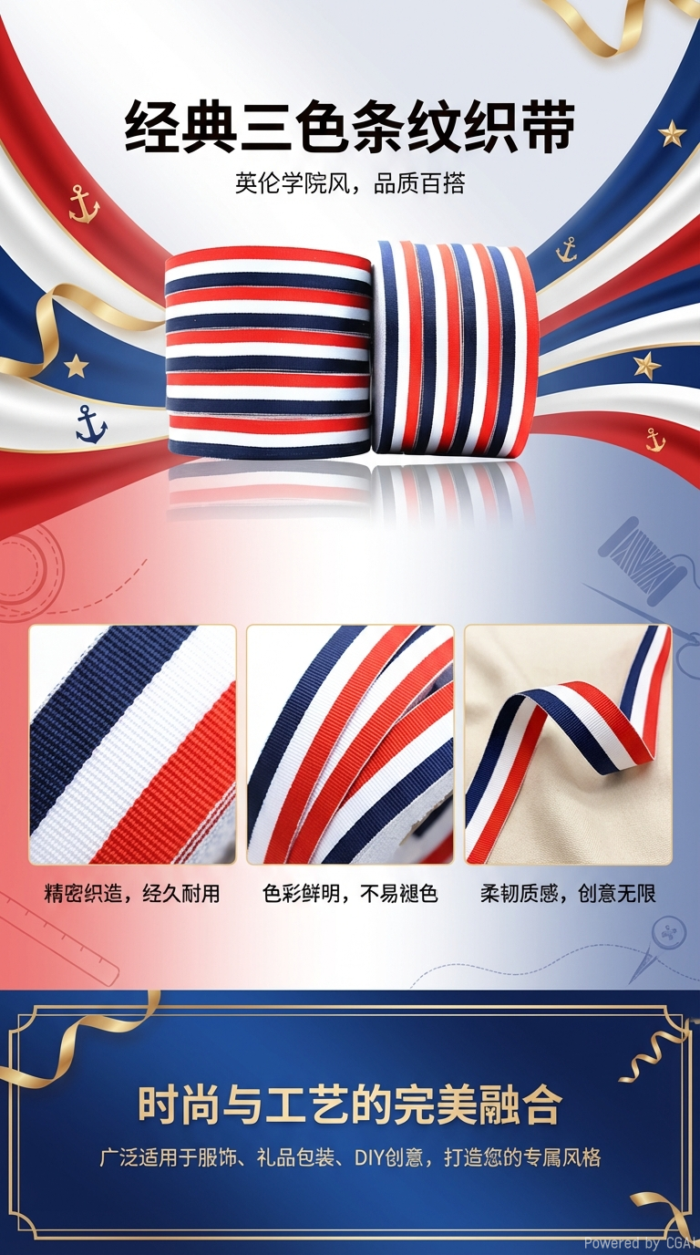 Pearl-patterned nylon webbing, striped printed ribbon, ribbon decoration, handcrafted material, multiple widths to choose from pic 1