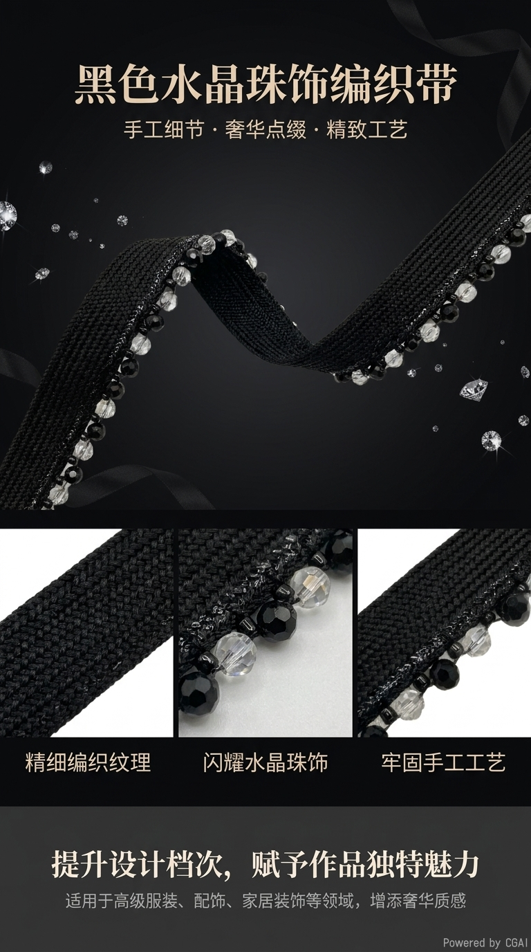 New single-sided diamond-shaped crystal webbing elastic nail beads DIY decorative Hanfu accessory lace trim pic 1