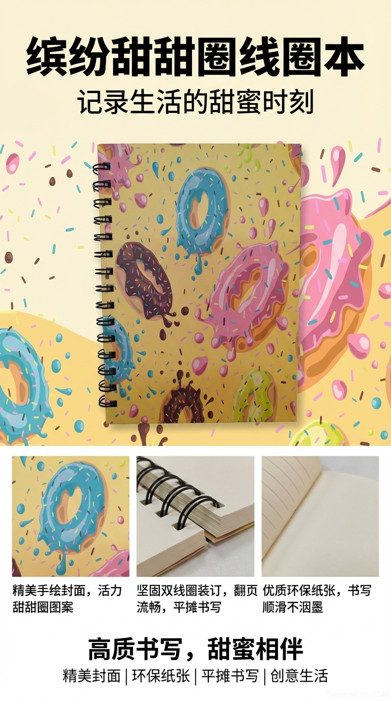 Donghu Paper Products A5 Yellow background graffiti style doughnut Coil Notebook Student Creative Notepad pic 1