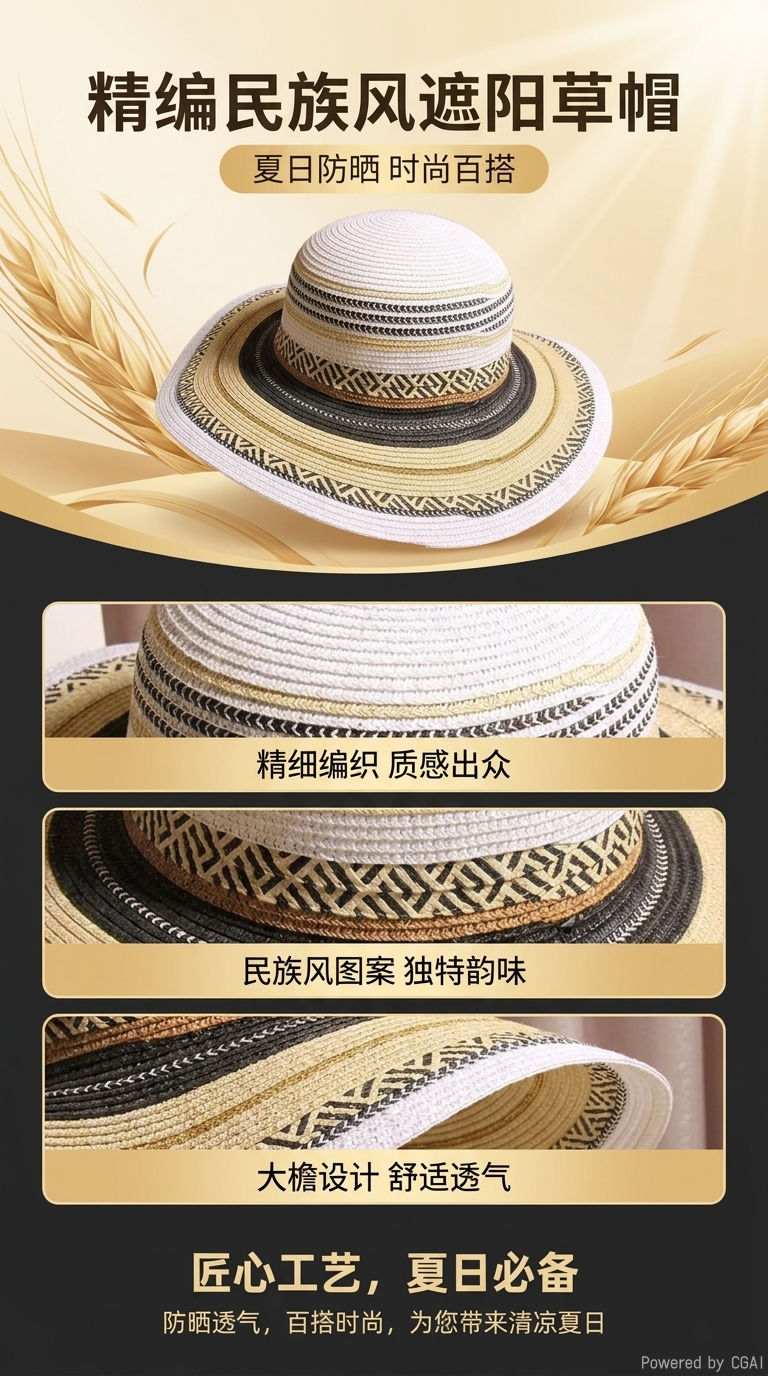 Women's summer straw hats, colorful straw woven beach hats, ethnic style seaside vacation sun protection hats, travel outdoor leisure breathable sun hats, Lafite grass hats pic 1