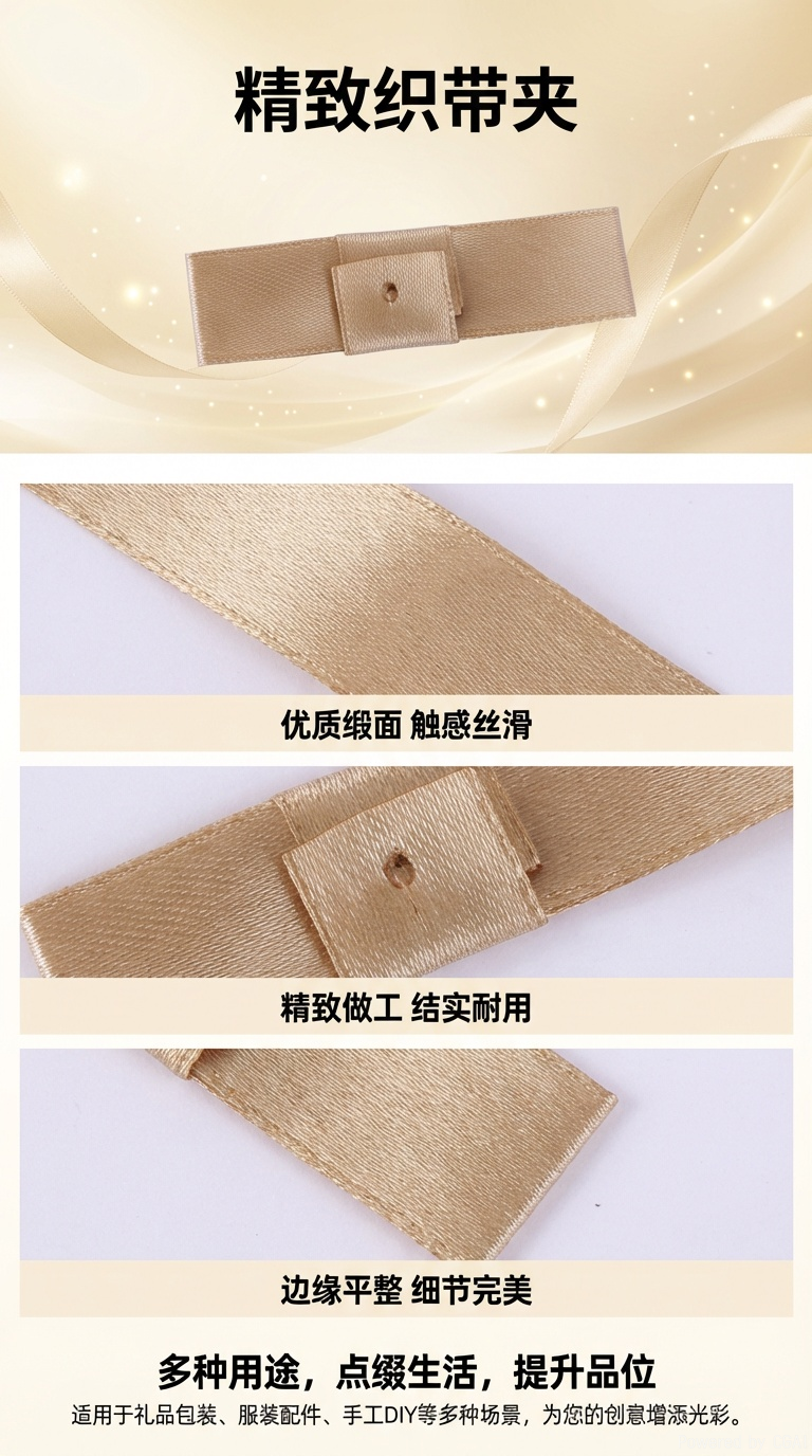Golden webbing with fasteners, printed pearl pattern, nylon satin ribbon, American pattern decorative material, 60cm pic 1