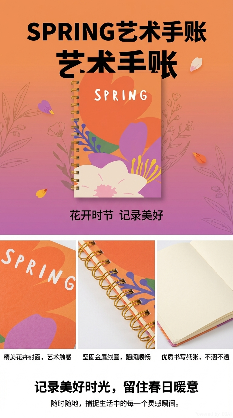 Donghu Paper Products A5 SPRING Series Flower Coil Notebook, high appearance level artistic hand-held notebook, student portable error notebook, Office Notepad pic 1
