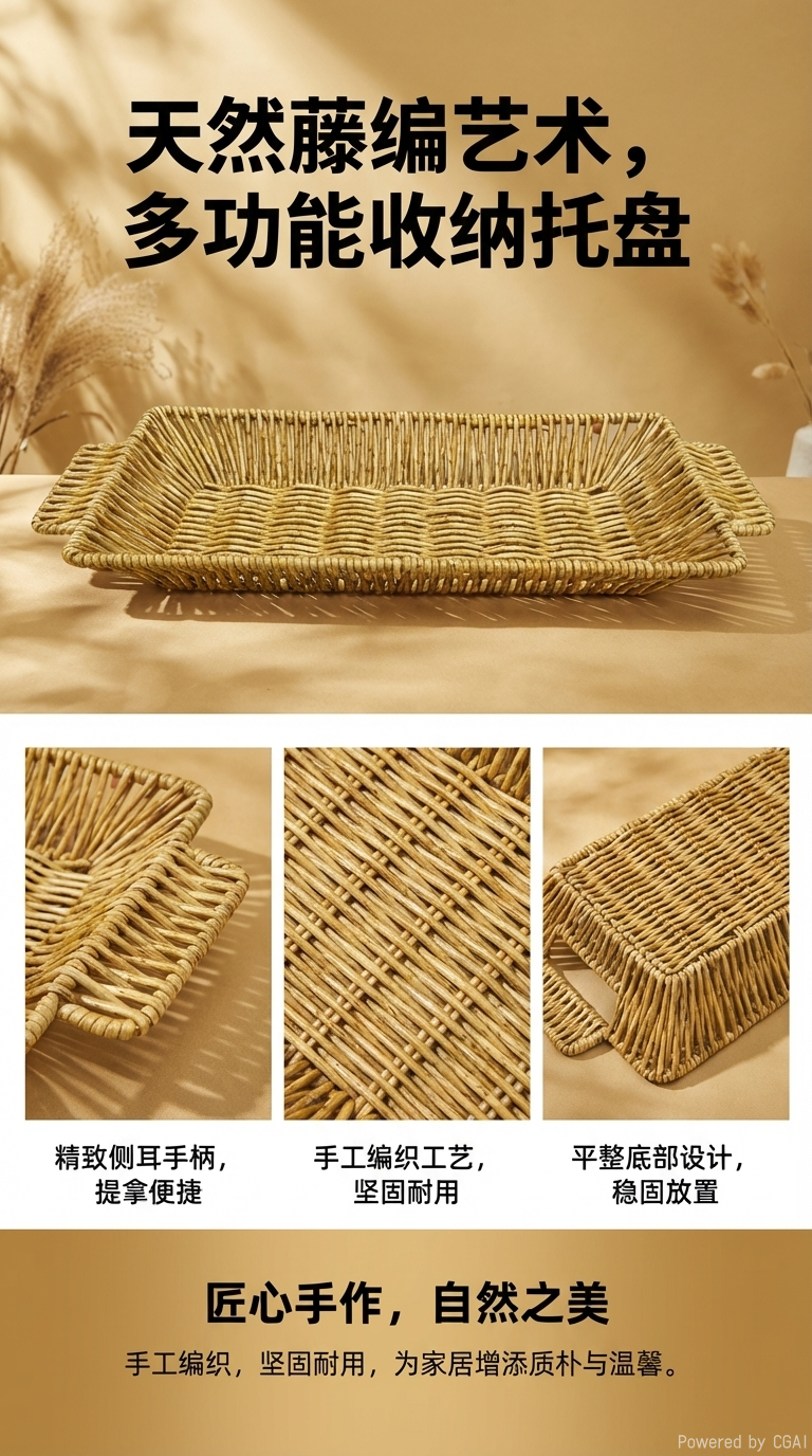 胶藤编水果托盆面包盆家居收纳篮餐桌摆盘餐垫民宿软装陈列用品详情1