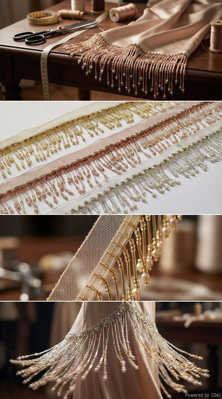 新款网布镶钻珍珠流苏 服装辅料手工钉珠管蕾丝吊坠排须花边详情2